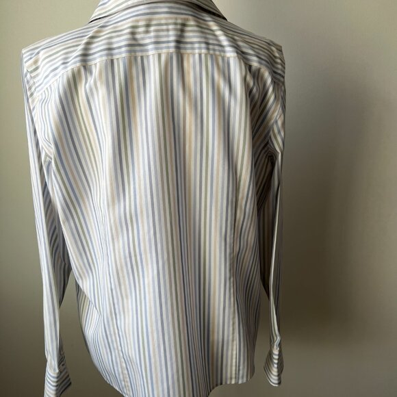 ✨Talbots 100% Cotton Striped Button-Down Shirt 12 | Sage/Blue/Oat Classi… - Picture 2 of 11